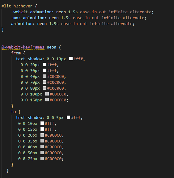 Code snippet of neon glow effect